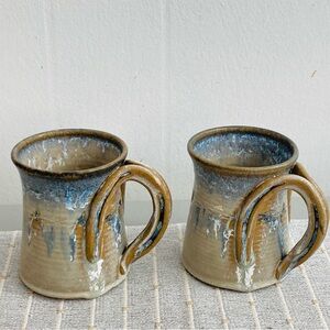 Artisan Studio Pottery Coffee Mugs Set of 2 Rustic Matte Drip Glaze Stoneware…